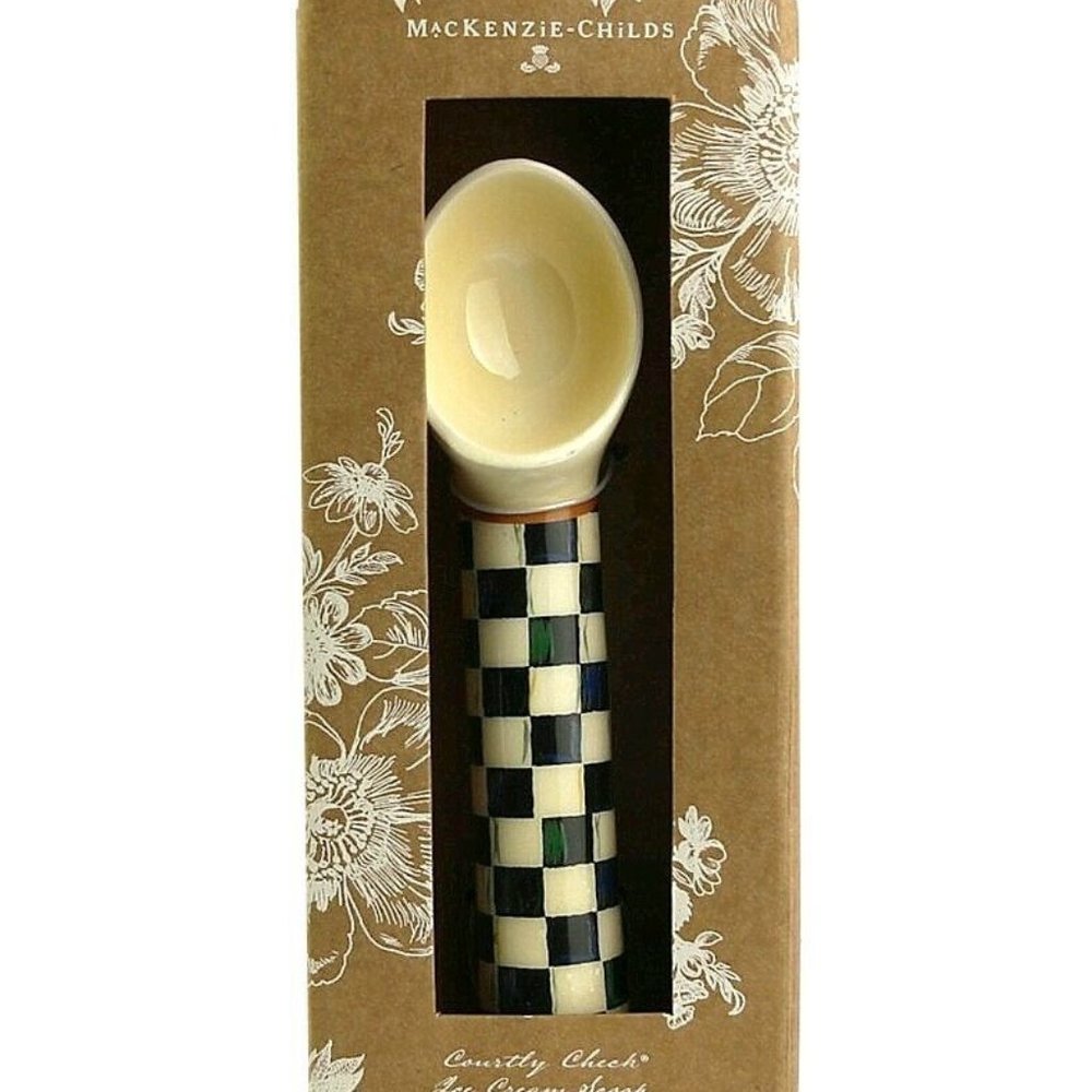 MACKENZIE CHILDS ICE CREAM SCOOP COURTLY CHECK ENAMELED NEW ORIGINAL BOX